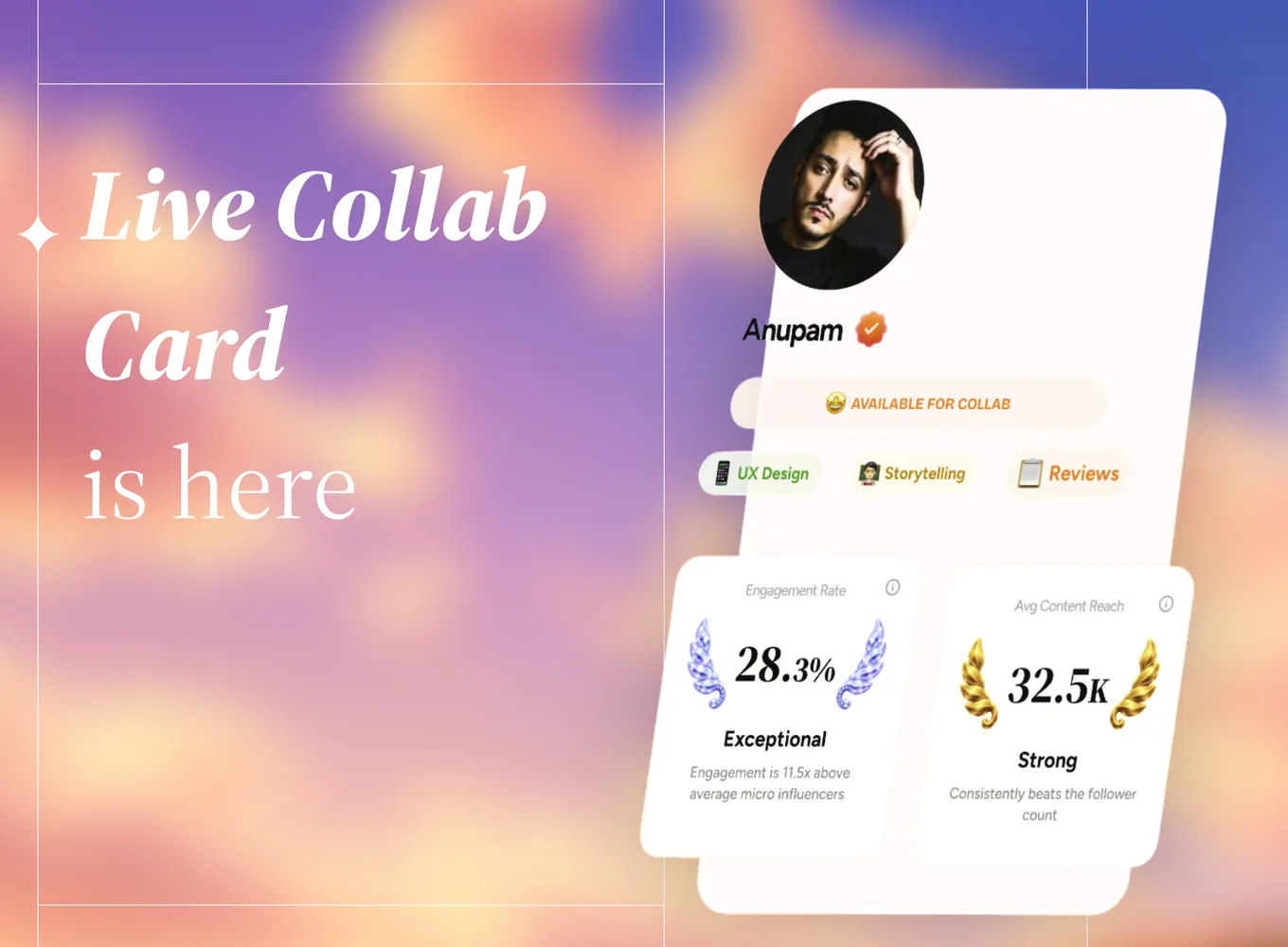 Living Collab Card on a creator identity page